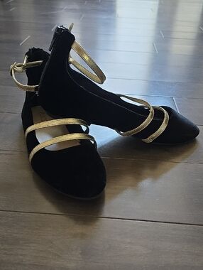 Black and Gold Strappy Ballet Girl's Flats